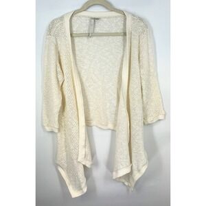 LC Lauren Conrad Open Knit Waterfall Cardigan Sweater M Cream Ivory Coastal Boho